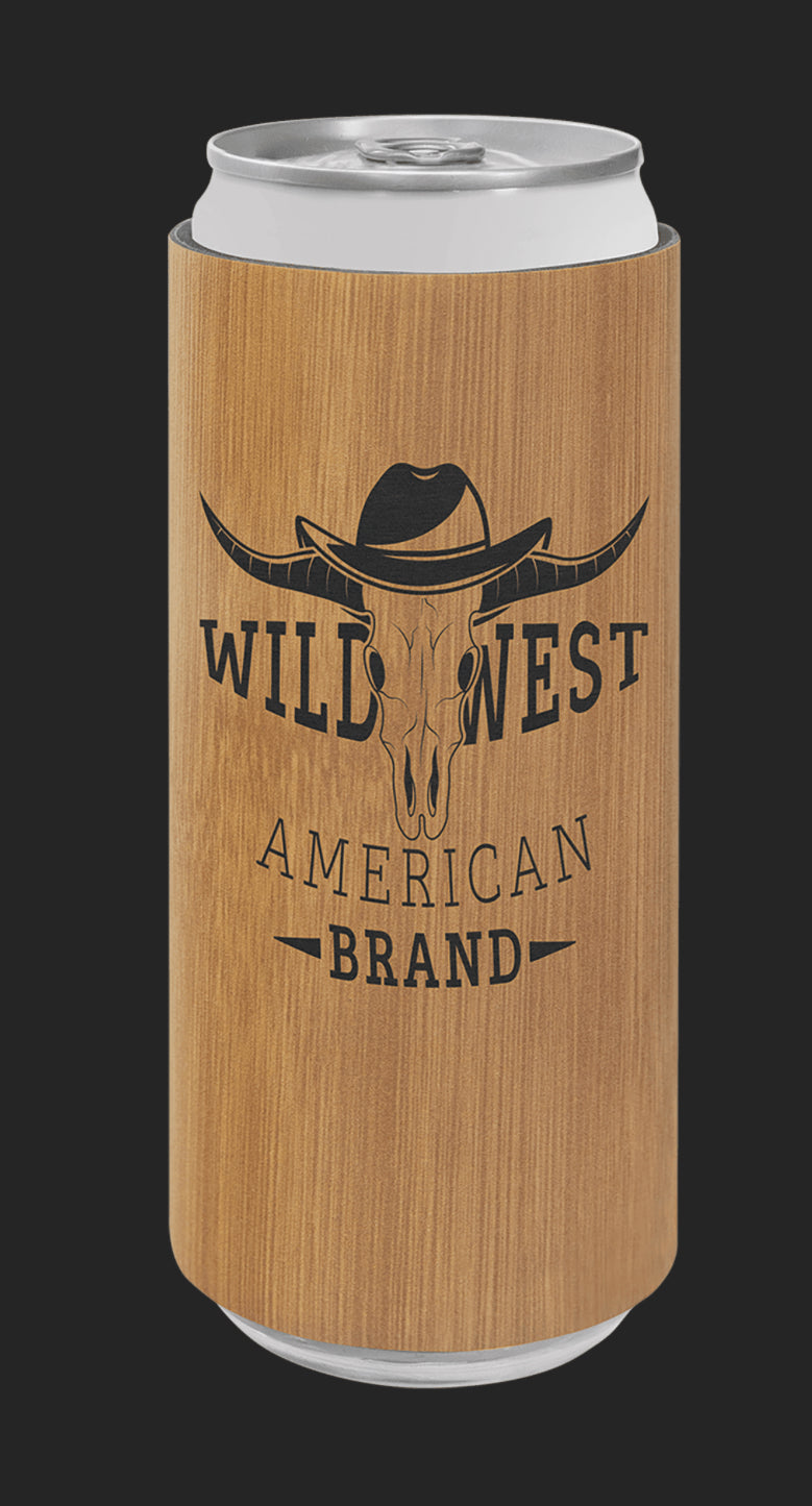 Bamboo Slim Can Koozie / Leatherette Engraveable